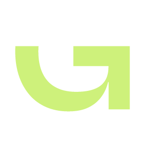Lime green abstract U-shaped geometric logo on a black background