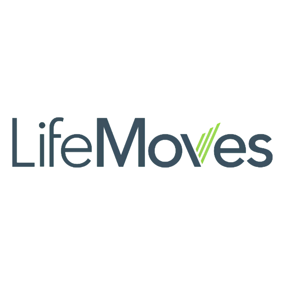 Logo with the text 'LifeMoves' and a check mark integrated into the letter 'V'.
