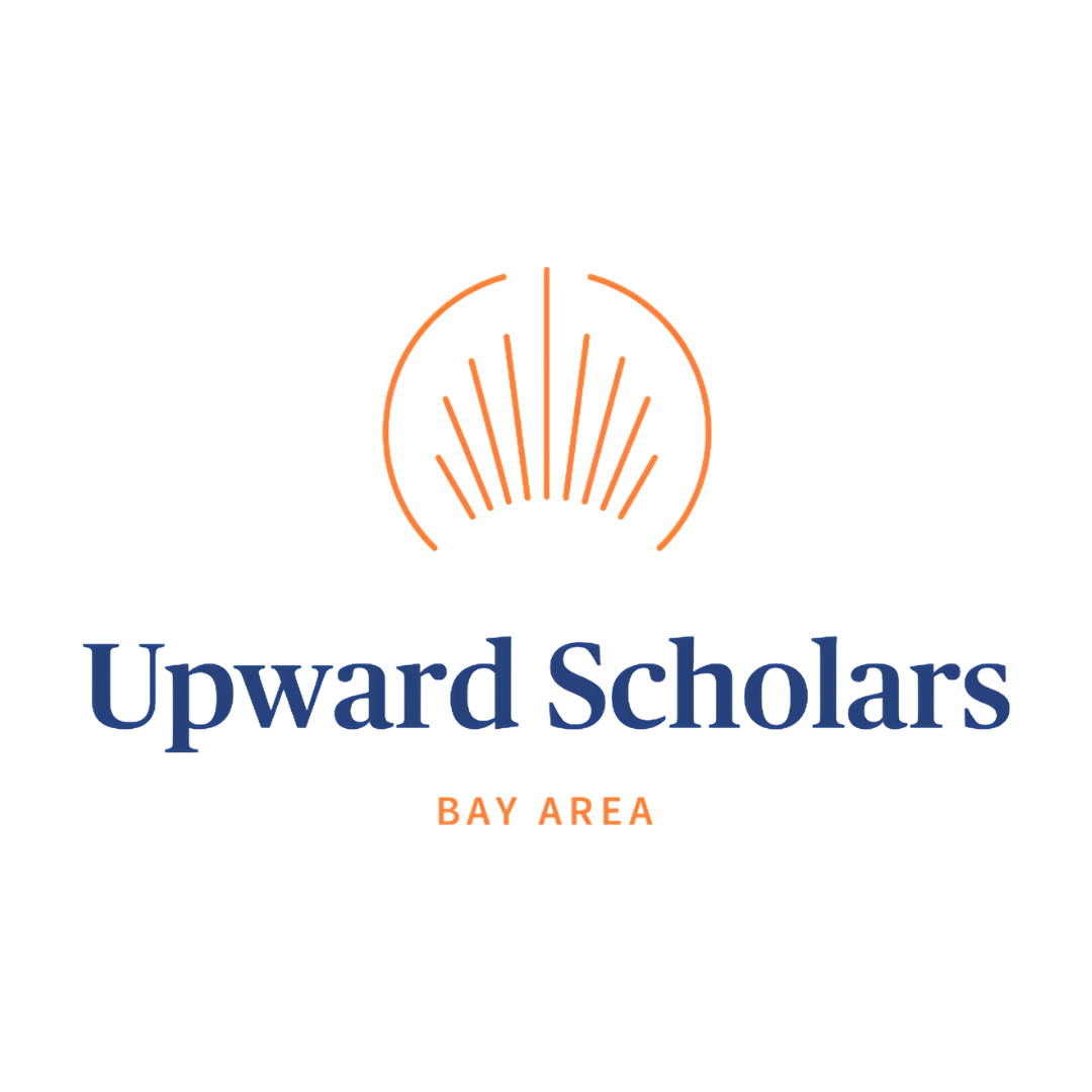 Logo for Upward Scholars with a red and orange stylized sun and blue text reading 'Upward Scholars' and red text below saying 'FAMILY'.