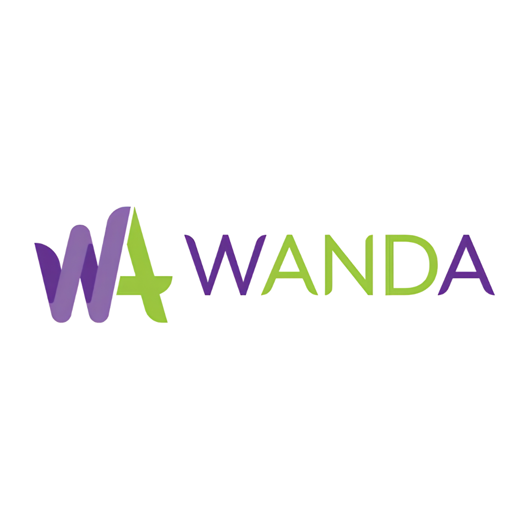 Colorful text logo with the word 'Wanda' in purple and green letters, featuring a star shape in the letter 'W'.