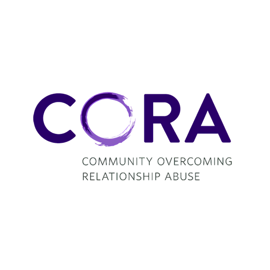 CO-RA logo with the tagline "Community Overcoming Relationship Abuse" in purple and black colors.