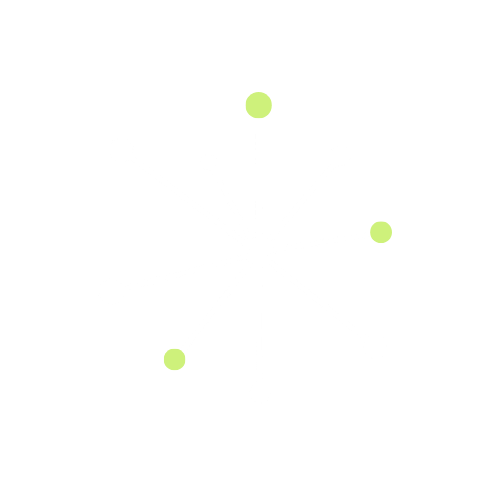 A diagram of a molecular structure or a network with white and green nodes connected by white lines on a black background.