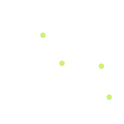 A white curved arrow with four green dots along its path pointing to the left, on a black background.