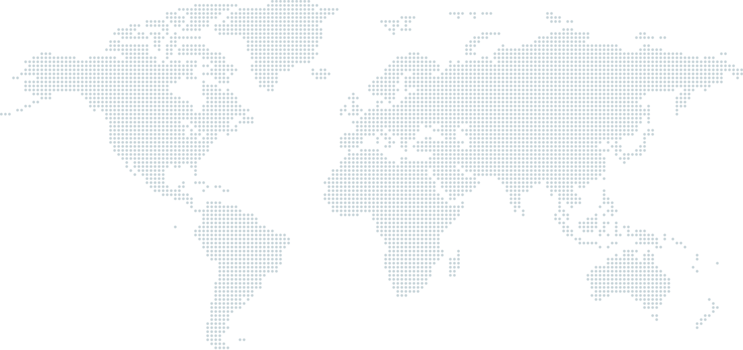 A digital map of the world composed of small white dots on a black background, showing continents and countries.