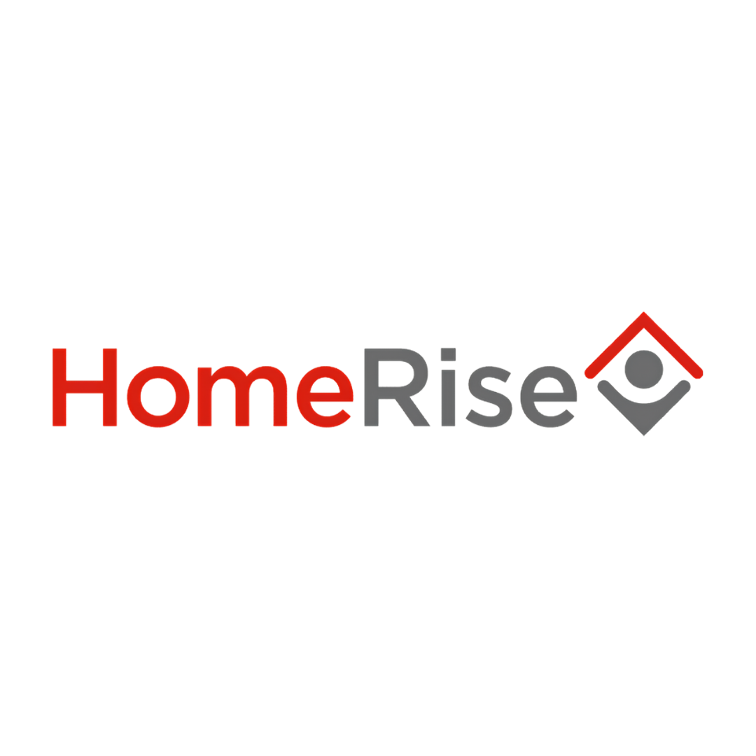 HomeRise logo in red and gray text with geometric design on the right