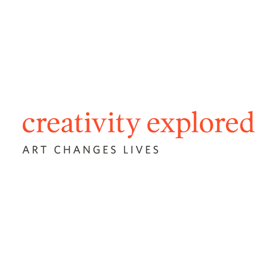Text that reads 'Creativity explored. Art changes lives' on a black background.