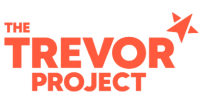 Logo for The Trevor Project featuring bold red text and a stylized red paper airplane.