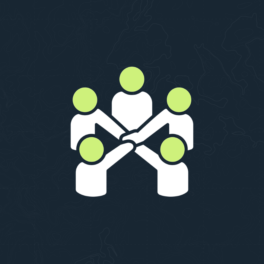 Icon of five people in a circle holding hands with a dark background.