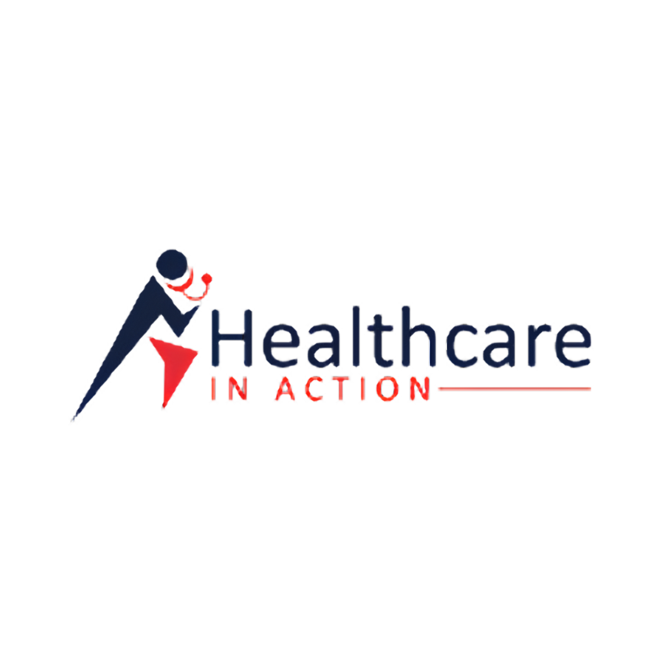 Neon sign for Healthcare in action with red, blue, and white colors against a black background.