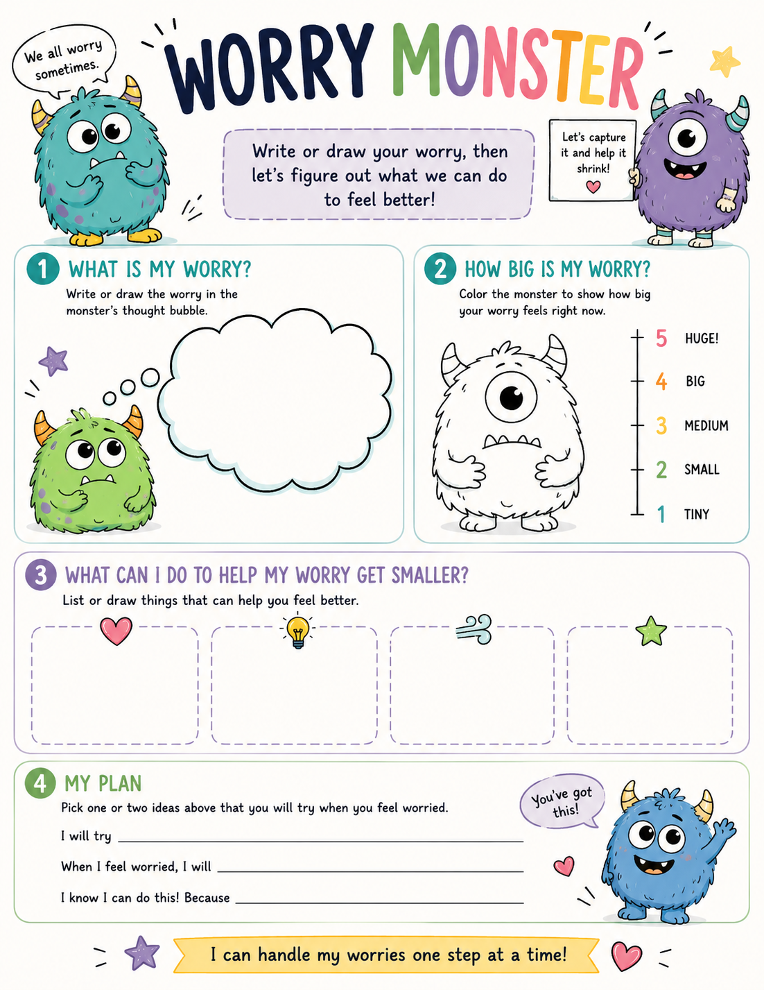 Worry Monster Worksheet 1