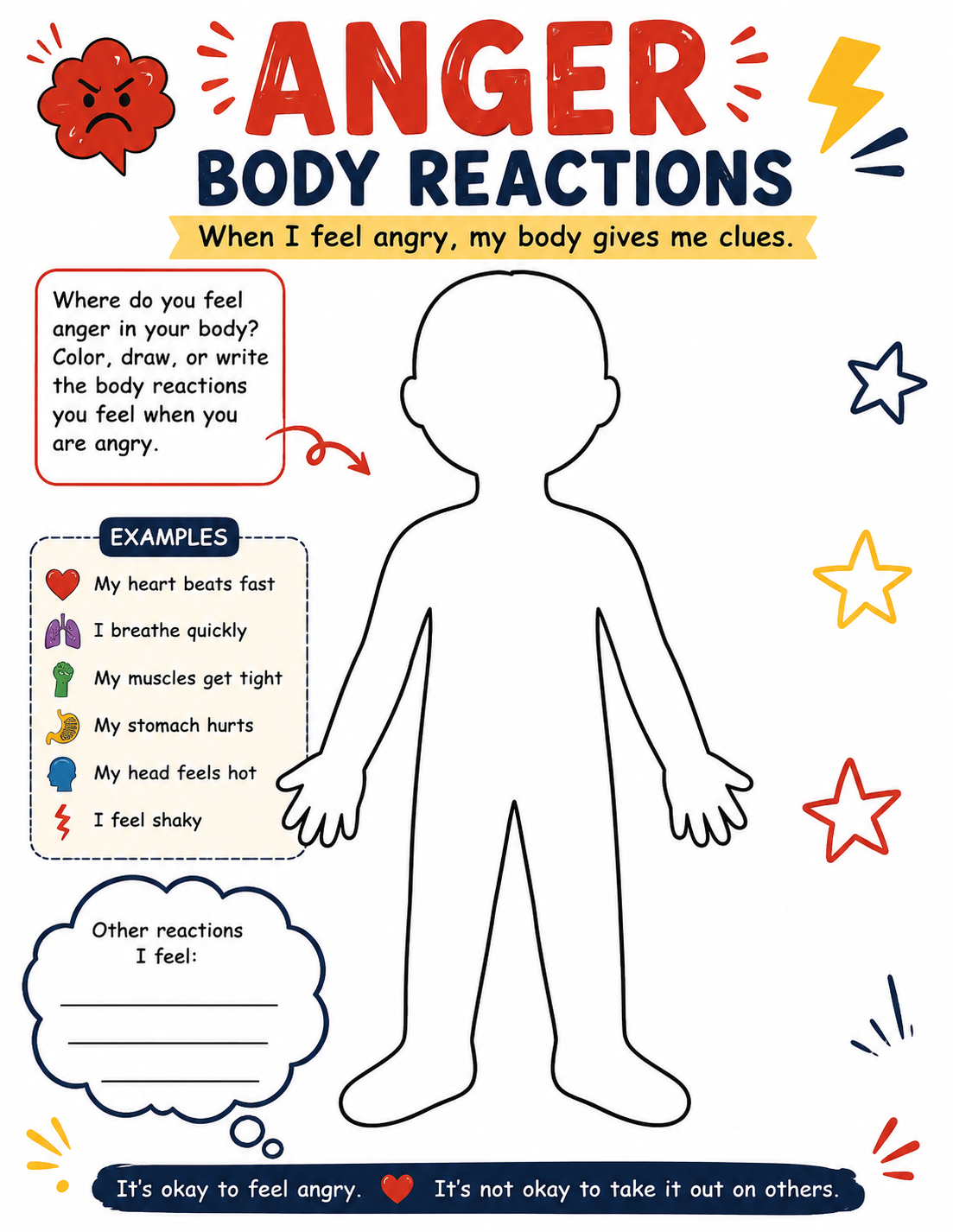 Anger Body Reactions Worksheet