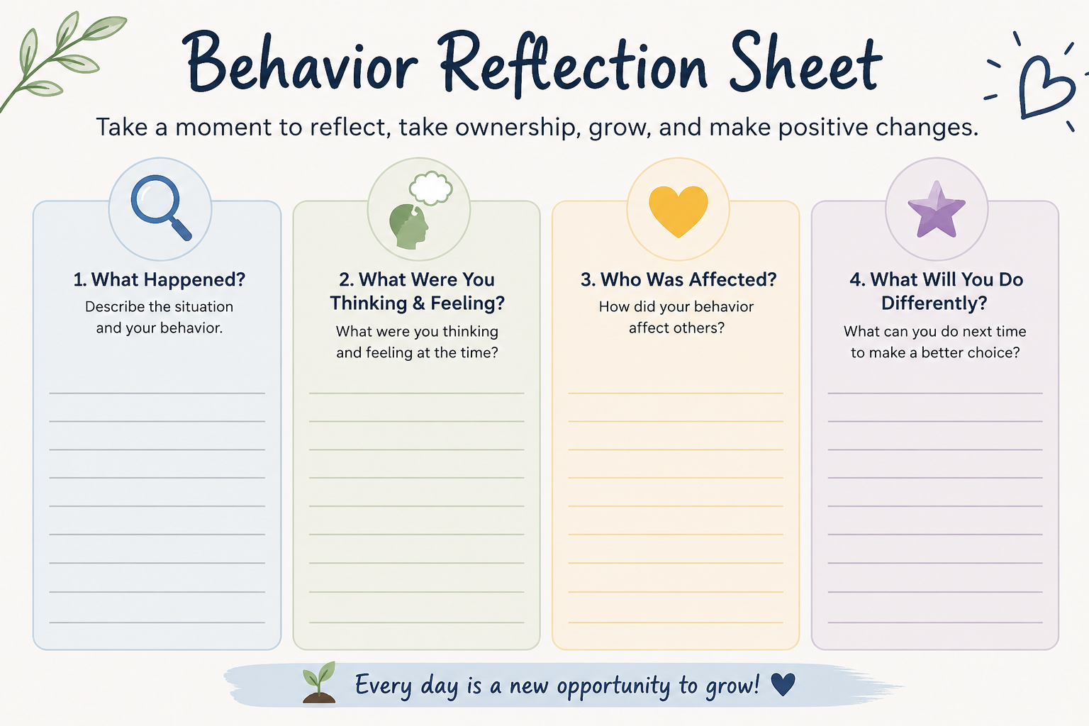 Behavior Reflection Sheet