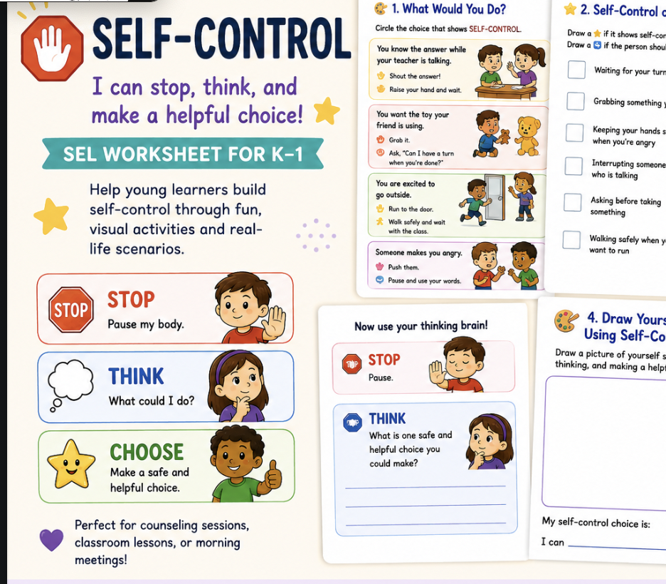Self-Control Worksheet Bundle