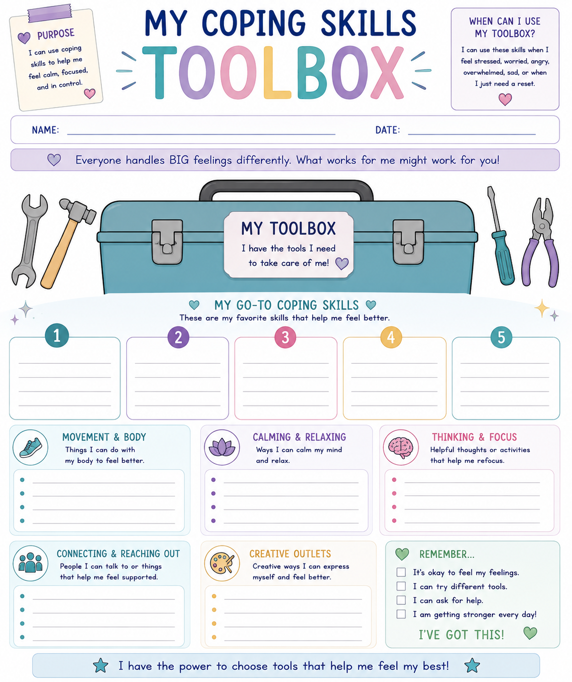 Coping Skills Toolbox Template