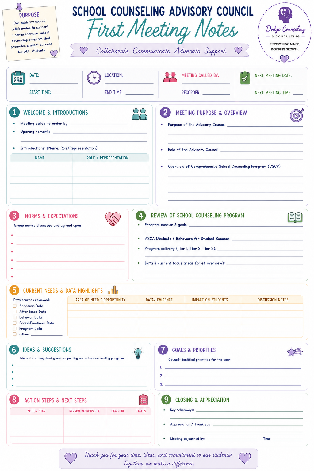 Advisory Council Meeting Template (First Semester)