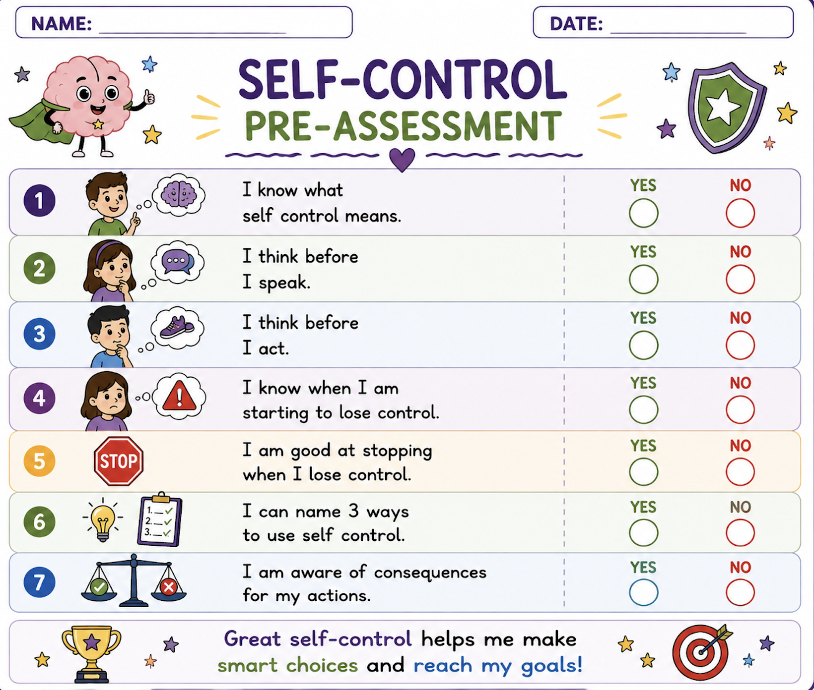 Self-Control Pre Assessment Grades 3-6