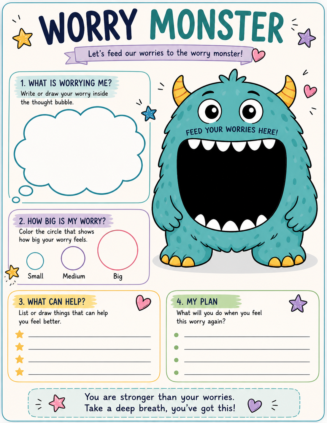 Worry Monster Worksheet 2