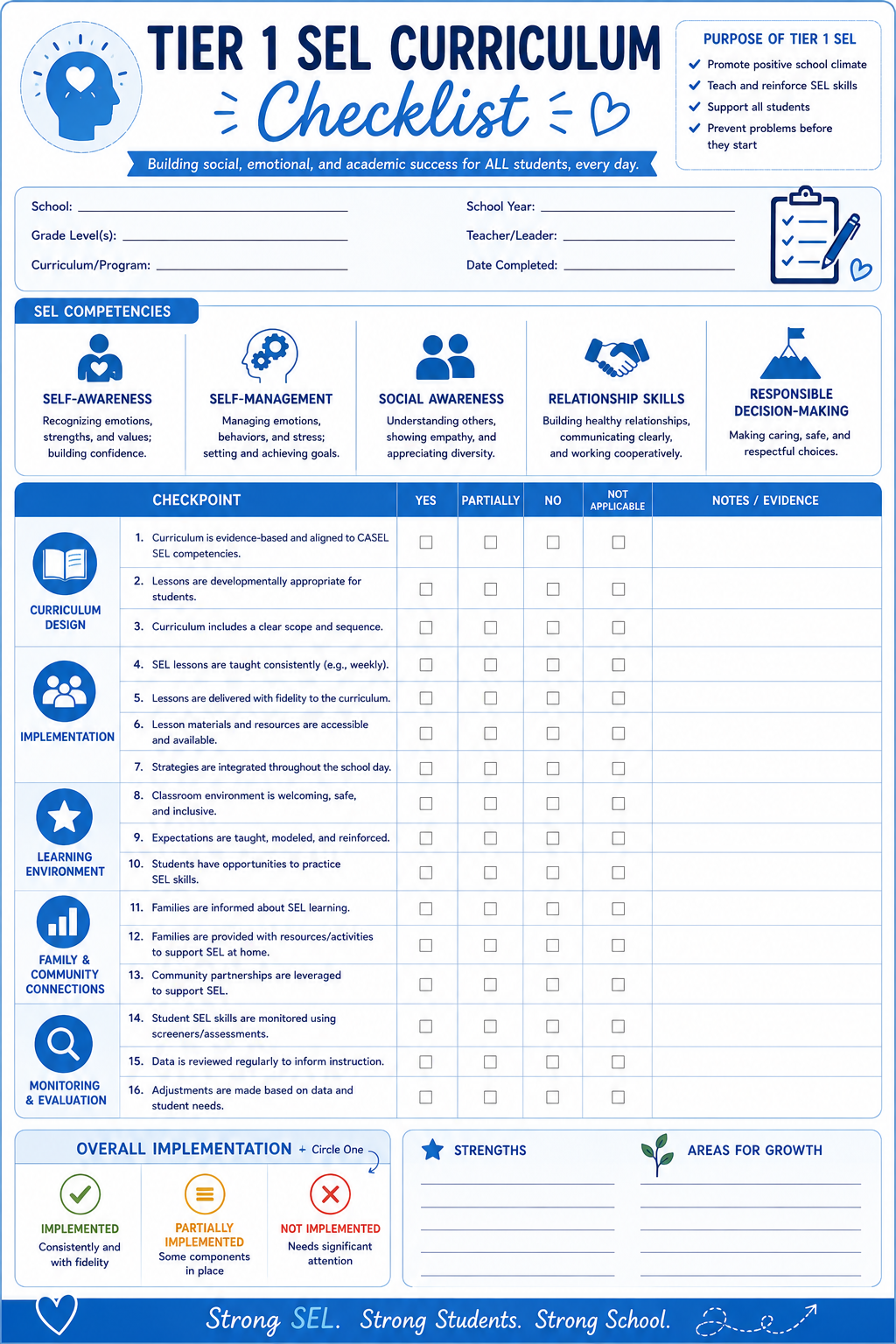 Tier 1 SEL Curriculum Checklist