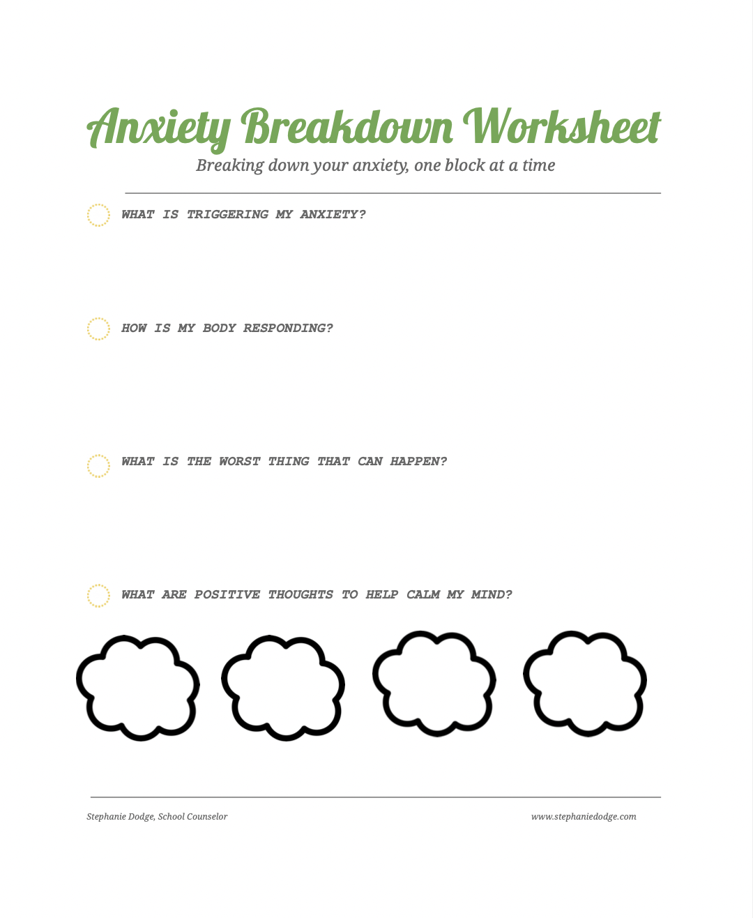 Anxiety Breakdown Worksheet (Grades 3-12)