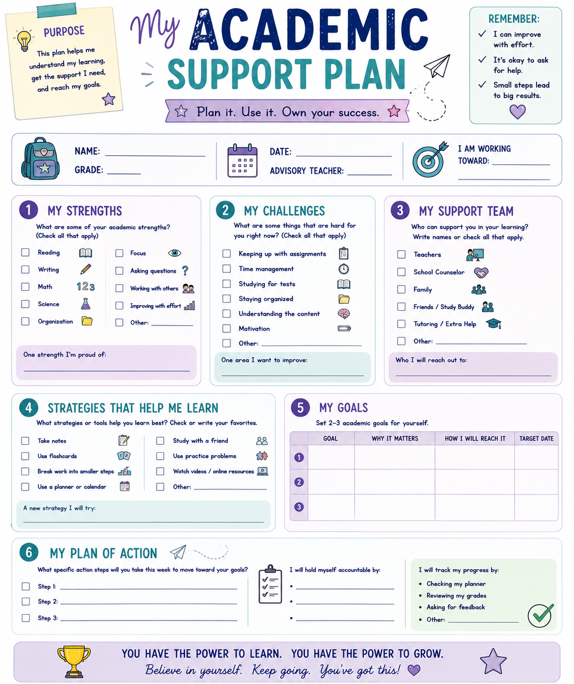 My Academic Support Plan (6-8)