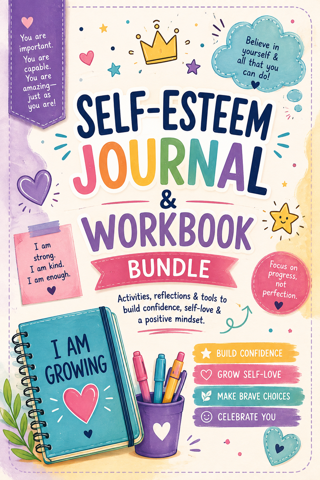 BUNDLE! Self Esteem Journal & Workbook
