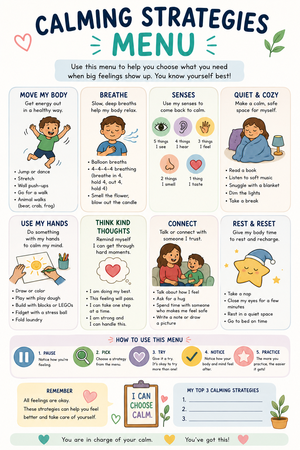 Calming Strategies Menu Visual