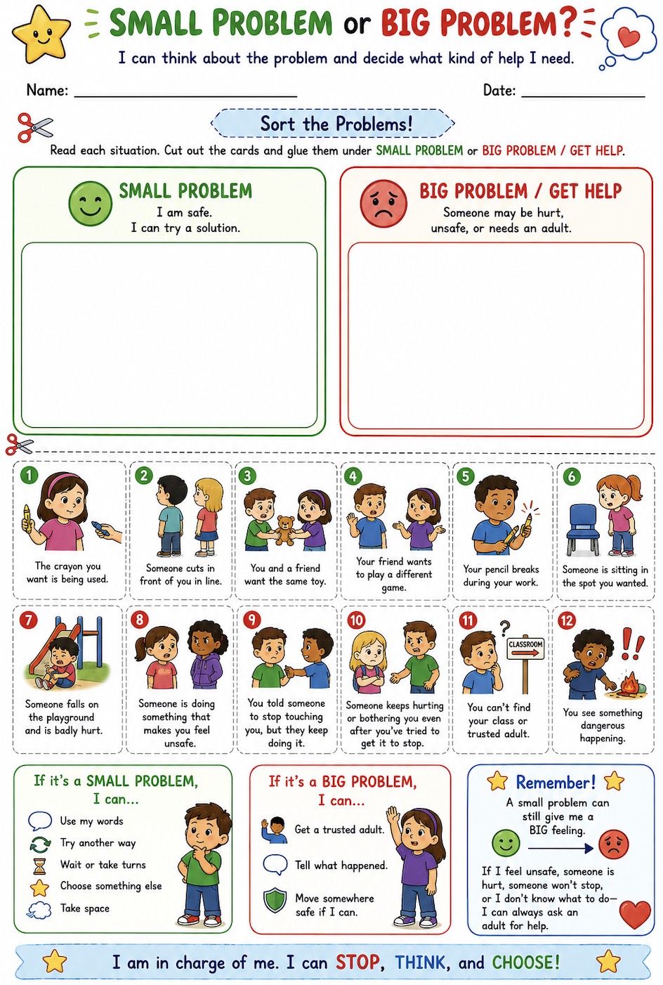 Small/Big Problem Sorting Worksheet