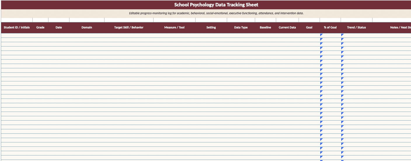 School Psychology Data Tracking Sheet - EDITABLE