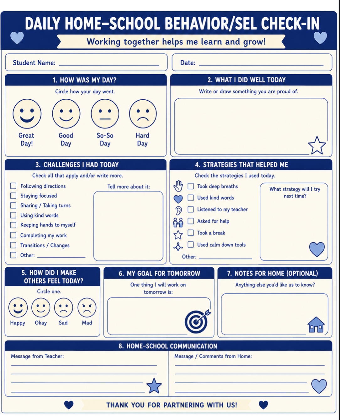 Daily Home-School Behavior/SEL Check-In
