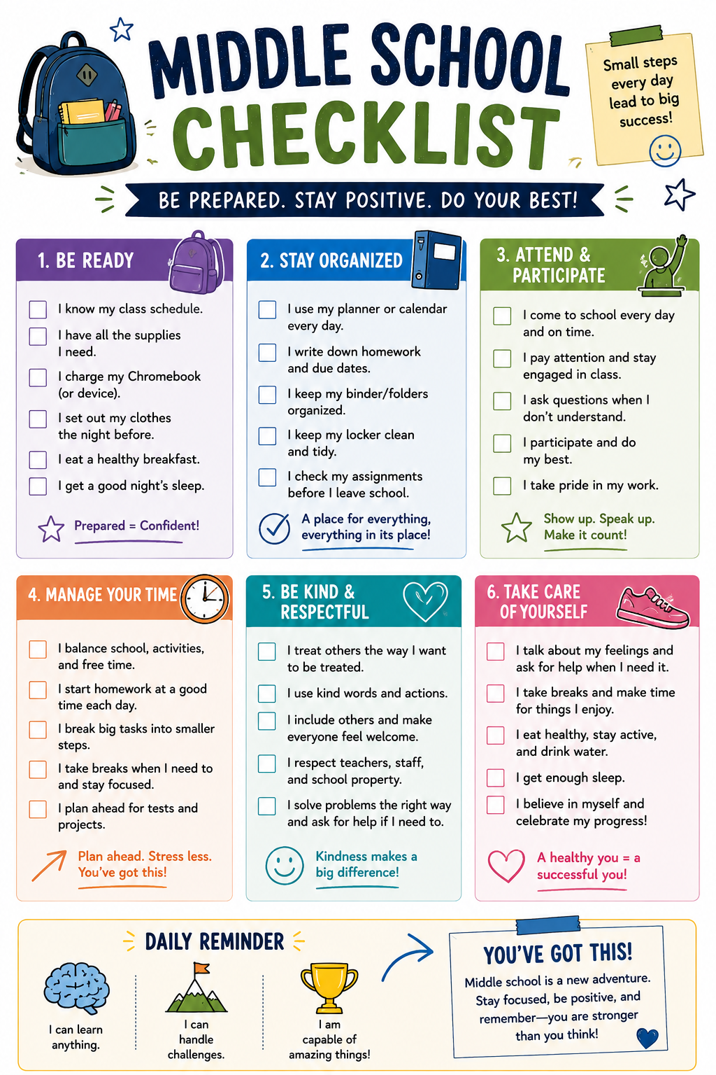 Middle School Checklist