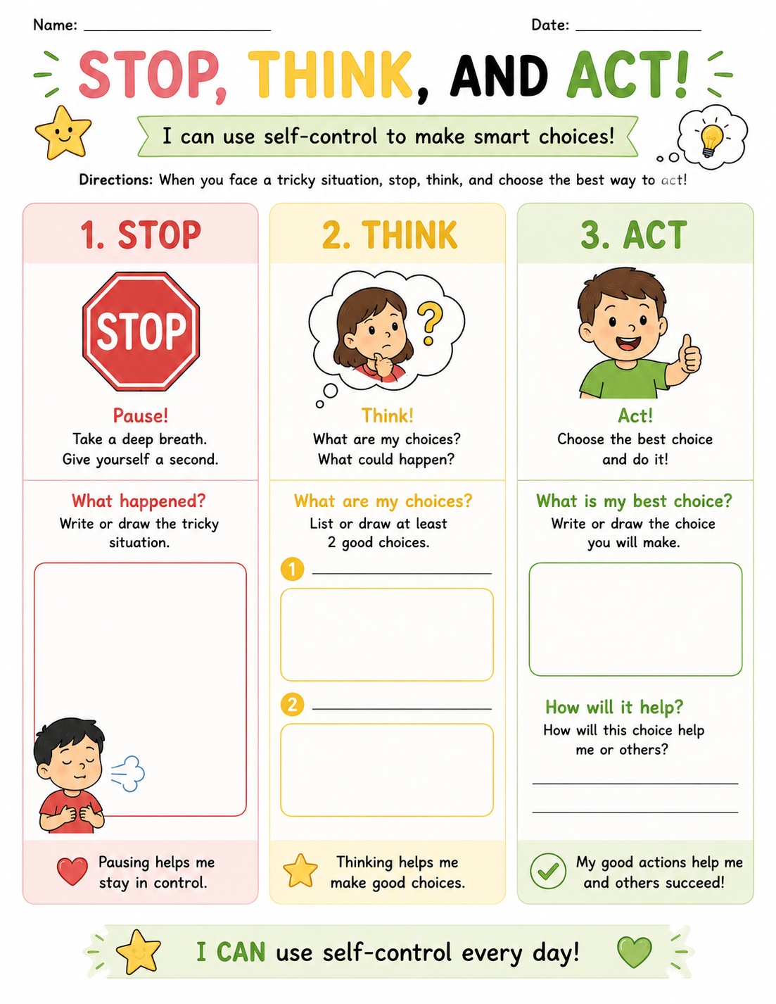 STOP, THINK & ACT Worksheet