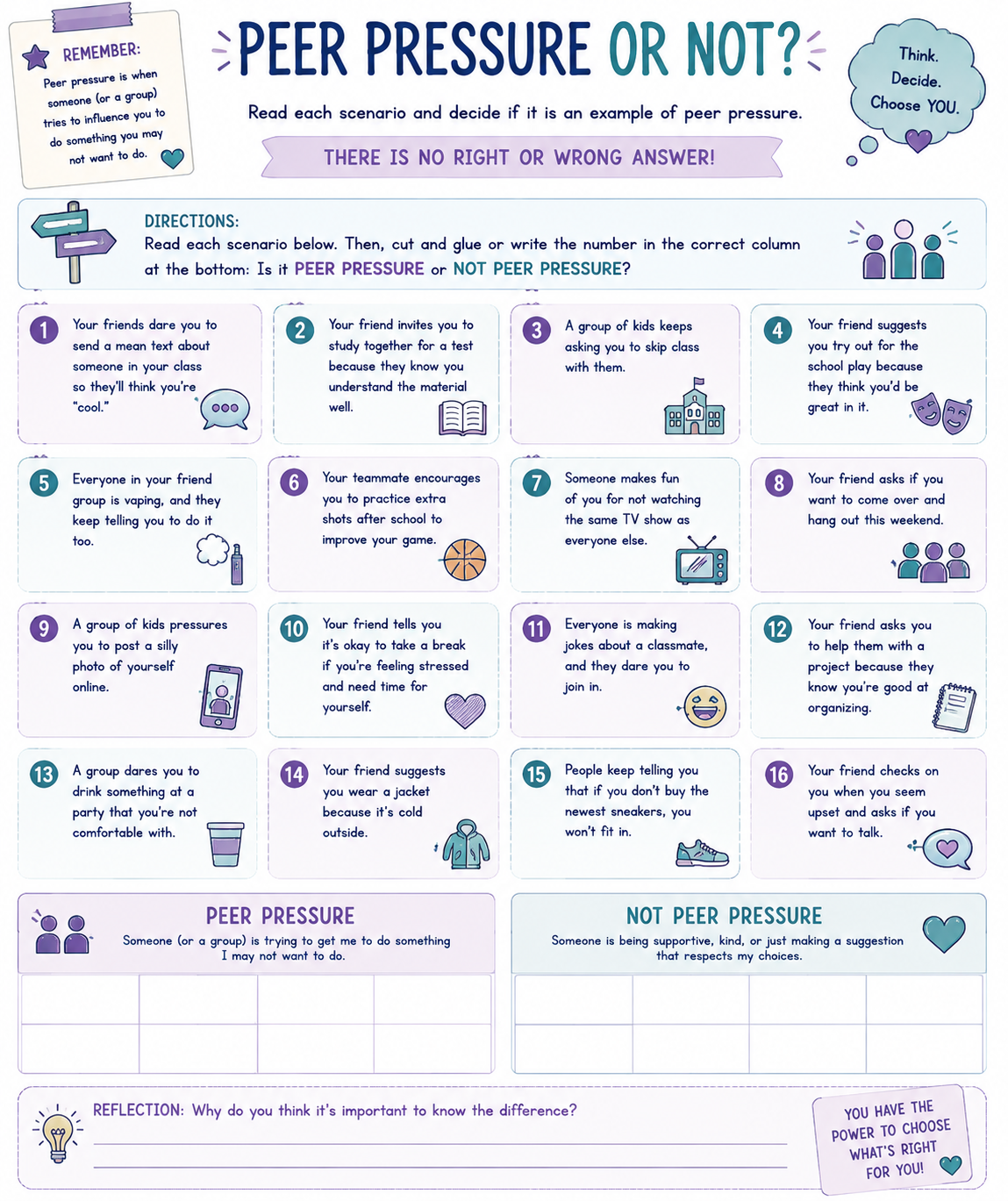 Peer Pressure Sort Worksheet