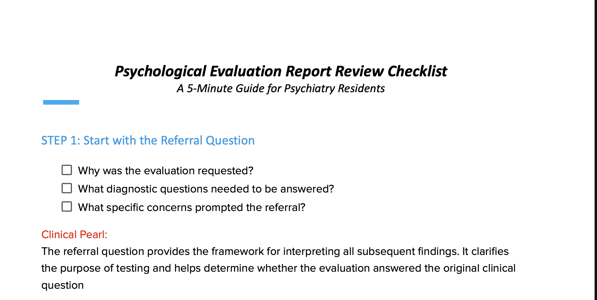 Psychological Evaluation Report Review Checklist