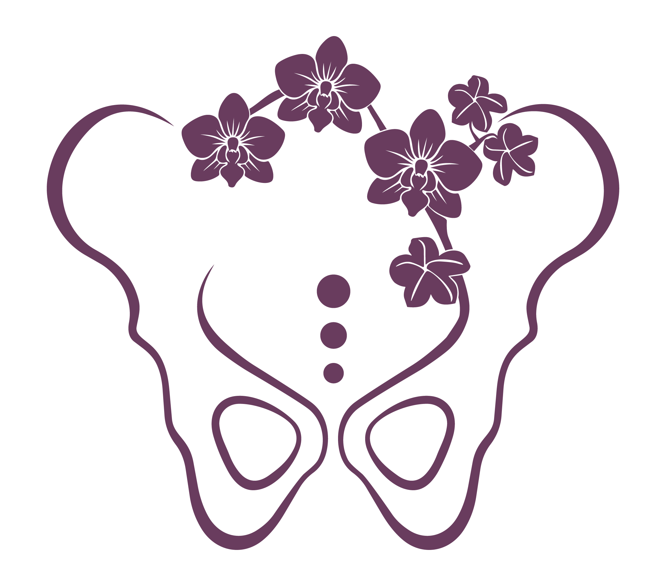 Illustration of orchis and a pelvis–Logo for Dr Amanda Townsend of Unbound Pelvis.