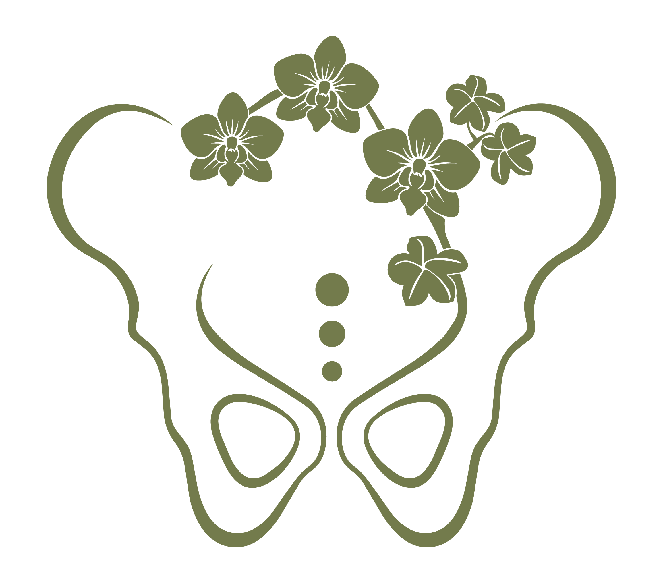 Illustration of orchids with rising from a pelvis - logo for Unbound Pelvis in Columbus Ohio.