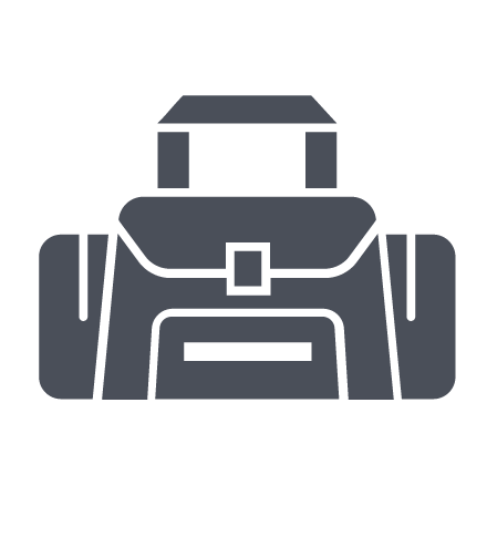 Icon of a backpack with a handle on top and multiple compartments
