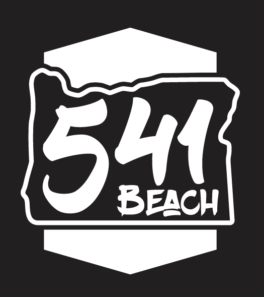 Black and white sign for Route 541 Beach with bold lettering.