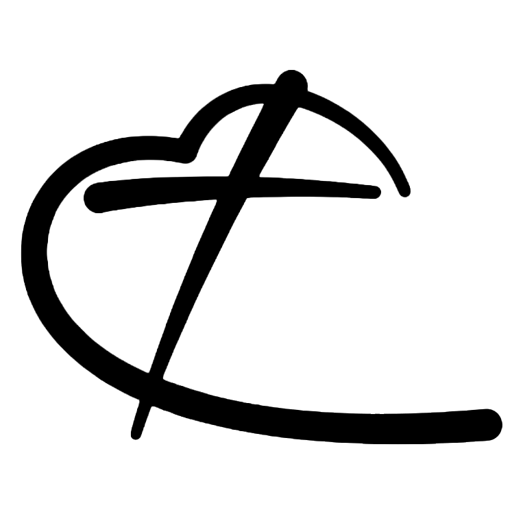 Silhouette of a cross with a small loop at the top, set against a dark background.
