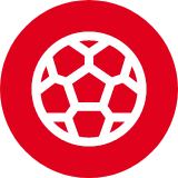 Red circle with white soccer ball icon inside
