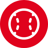 Red and white circular button with a white outline of a speed limit sign.