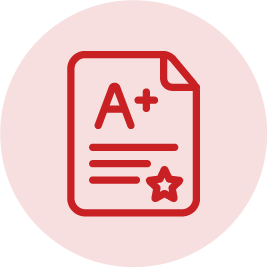 A red circle icon of an A+ report card.