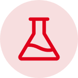 Red circular icon with a laboratory flask symbol