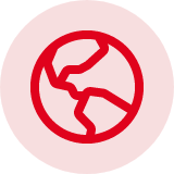 Red globe icon on a red background