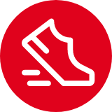 Ice skates icon on a red circular background
