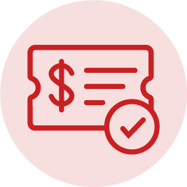 A red circle icon of a ticket.