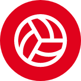 Red background volleyball icon with white lines