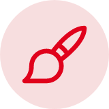 Icon of a paintbrush with red outlines on a checkered background.