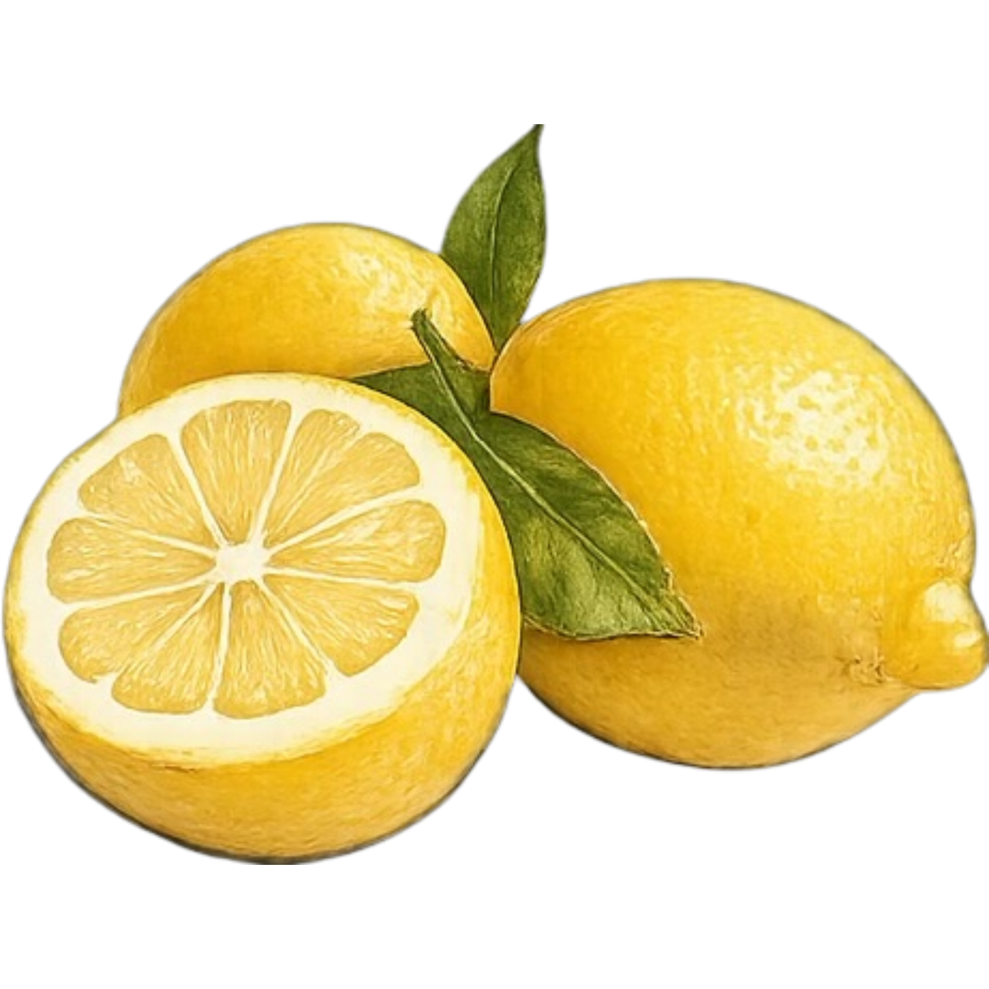 Close-up of sliced yellow lemons with green leaves on a black background.