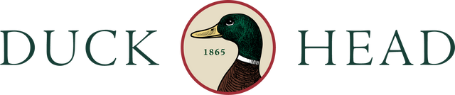 Logo with a mallard duck illustration, the text 'DUCK HEAD' and the year 1865.