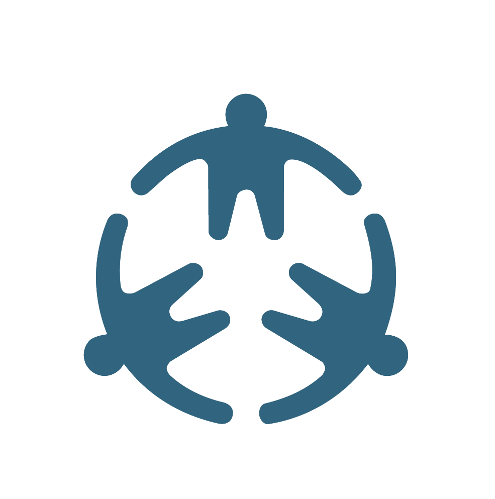 Icon of three figures holding hands in a circle, with a child figure inside, representing community or support.